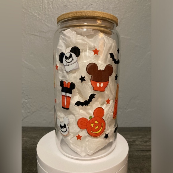 Hand Crafted Halloween Mickey Mouse shaped Treats Glass Tumbler - Picture 3 of 7
